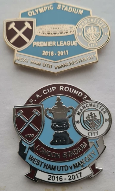 West Ham v Manchester City Badges x Two from 2016/17  (Free Postage)