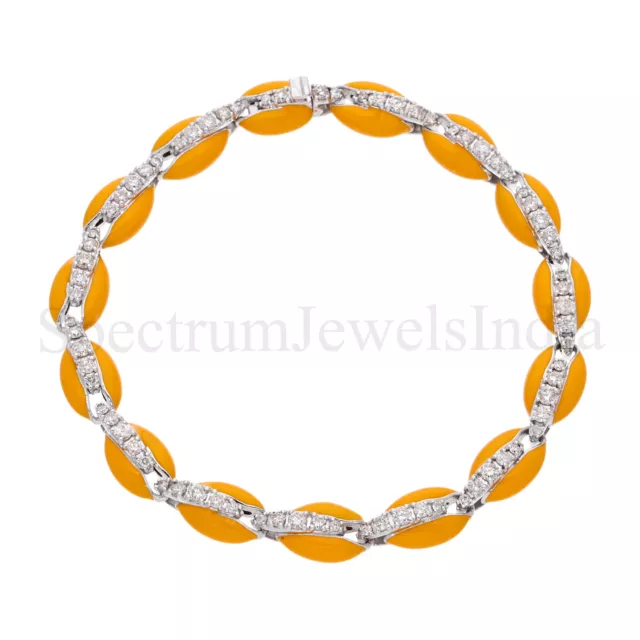 H / Diamant Si Cauris Breloque Bracelet 10k Blanc or Massif Jaune Émail 1.90 CT