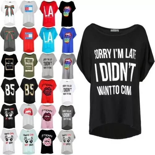 Femmes Sorry I Am Late Femmes Bouffant Ample Surdimensionné Off Épaule T-Shirt