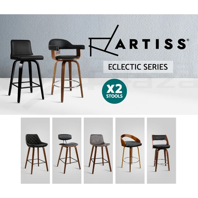 Artiss Kitchen Bar Stools Wooden Bar Stool Swivel Chairs Leather Black White