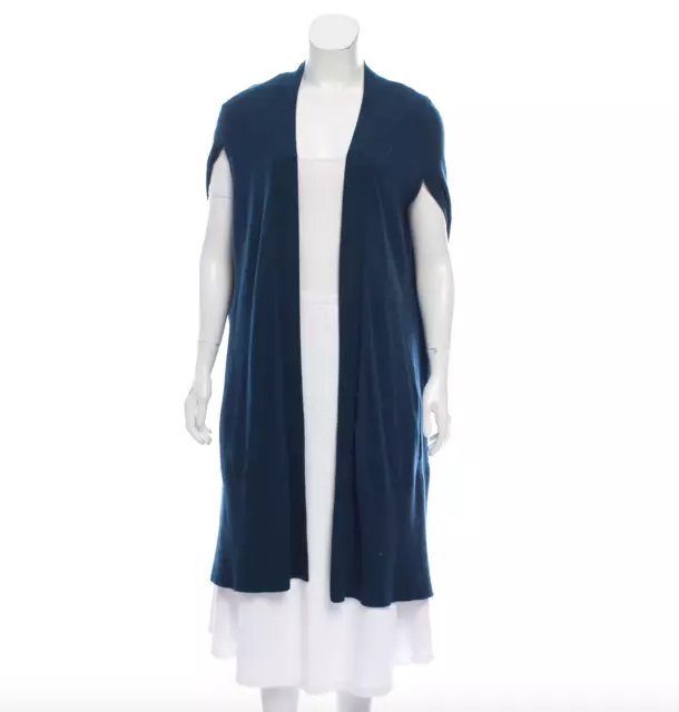 DVF Diane Von Furstenberg Teal Blue Long Duster Vest Wool Cashmere Sweater L