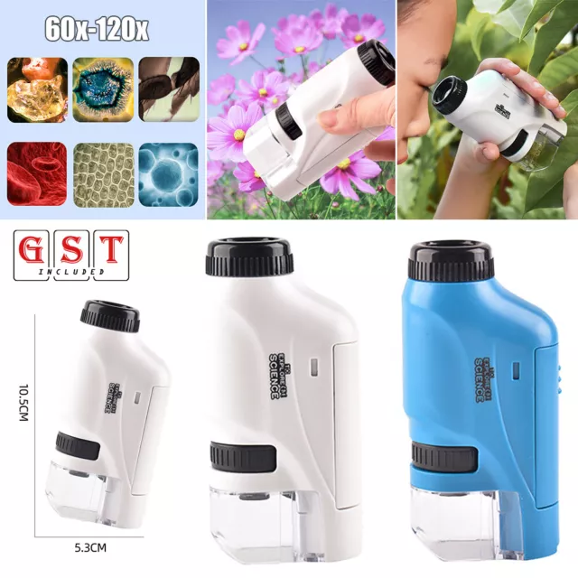 Mini Pocket Microscope Kit 60X-120X Handheld Microscope with LED Light for Kids