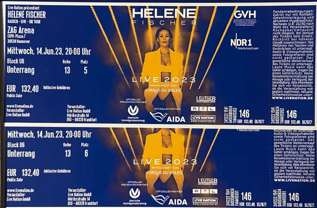 2x helene fischer tickets Hannover Kat 1 - Block U6 Unterrang ZAG Arena 2x helene fischer tickets Hannover Kat 1 - Block U6 Unterrang ZAG Arena