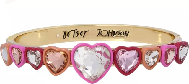 New Betsey Johnson Gold Tone,Red,Pink,Heart Shape Crystal Hinge Bangle,Bracelet