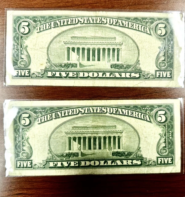 (2) Qty 1953 Five Dollar BLUE Seal Notes. Silver Certificate $5 Old US BillCirc 2