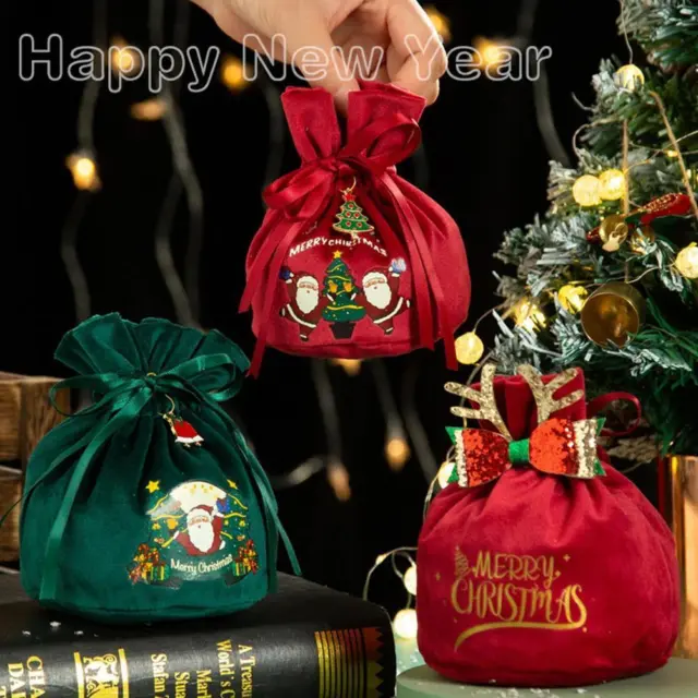 1pc Weihnachten Samt Geschenk Tasche Candy Apple Tasche Kordelzug V9 Verpackung