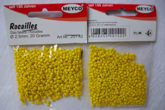 Meyco Rocailles - Stickperlen 2,5 mm - 2 x 20 Gramm - Gelb opak wie Bild - Rest
