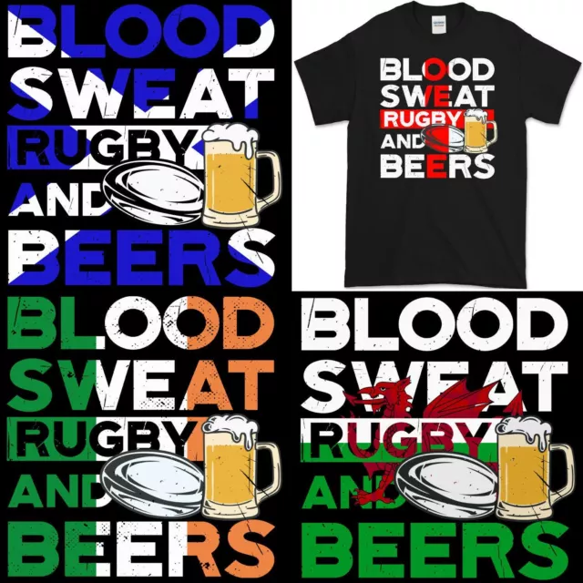 T-shirt da rugby uomo Funny Union England Irlanda Scozia Galles sudore e birra sangue