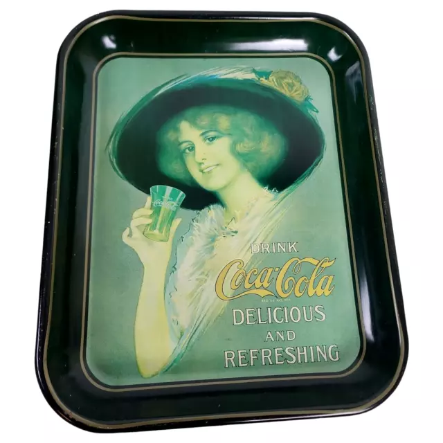 Coca Cola Tray Metal Serving Hamilton King Girl Vintage 1970s Repro 1913