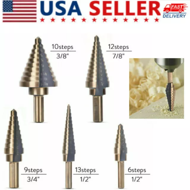 5pcs HSS High Speed Steel Cobalt Titanium Step Drill Bit Multiple Hole 5 Sizes