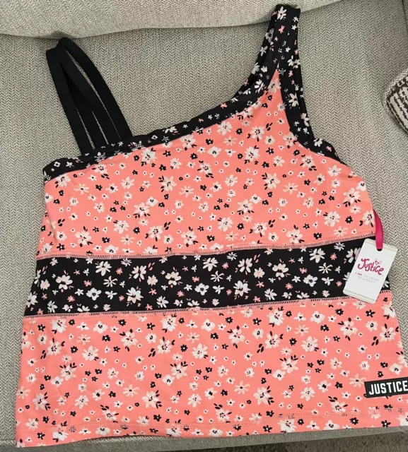 NWT Justice Girls Coral Floral Top One SHoulder Size XLP 16/18Plus