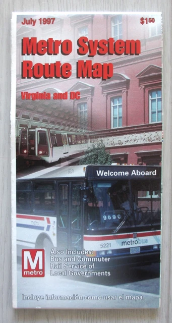 WASHINGTON DC METRO System Route Map (July 1997) Virginia Maryland ...