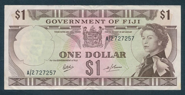 Fiji: 1969 $1 QEII Portrait "FIRST DECIMAL ISSUE". Pick 59a CRISP AUNC