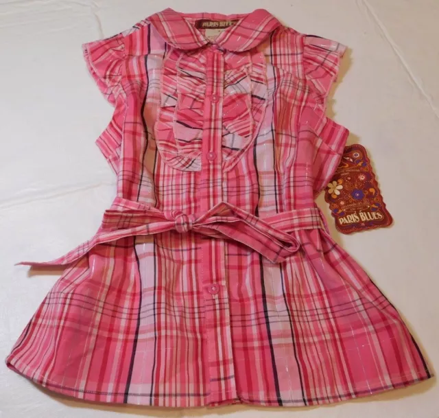 Paris Blues Ragazze Ragazzi Misura 4Short Top Maglia Manica Rosa Plaid Nwt