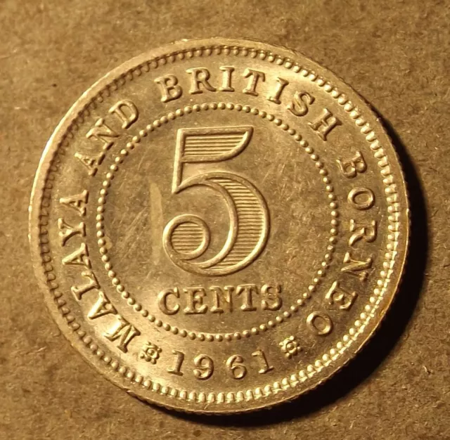 Malaya And British Borneo 5 Cent Coin Dated 1961 Excellent