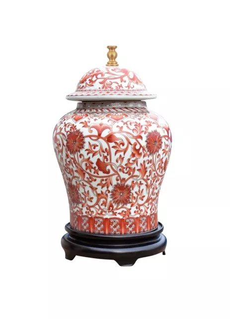 Beautiful Oriental Porcelain Orange And White Ginger Jar Lamp Lotus Pattern 29" 2