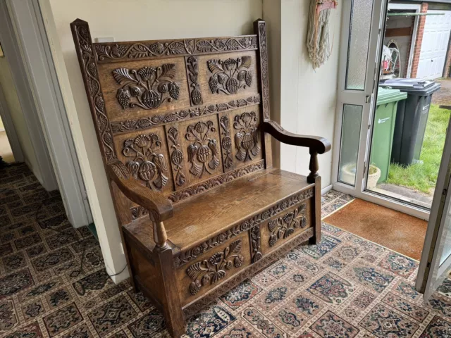 Antique/Vintage Monks Bench with Storage (Oak)