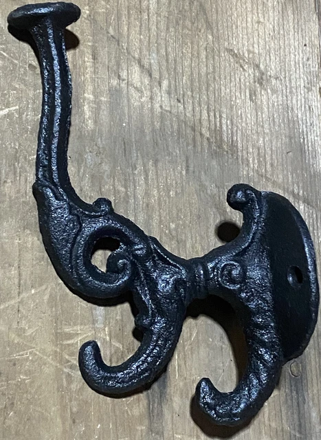 Double Coat And Hat Wall Hook Vintage Heavy Duty Rustic Cast Iron Decor