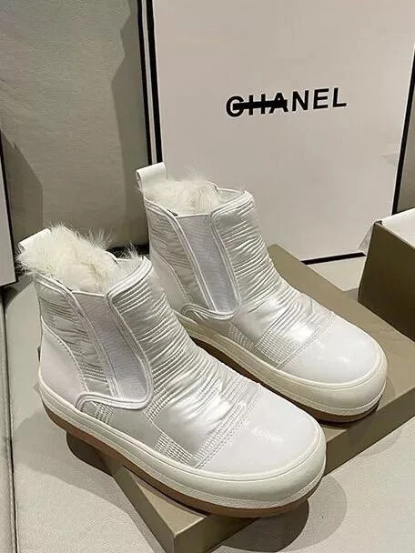 Bottines Bottes Chaussures Femme Blanc Casual 4 CM Fourrure Cuir Synthetique
