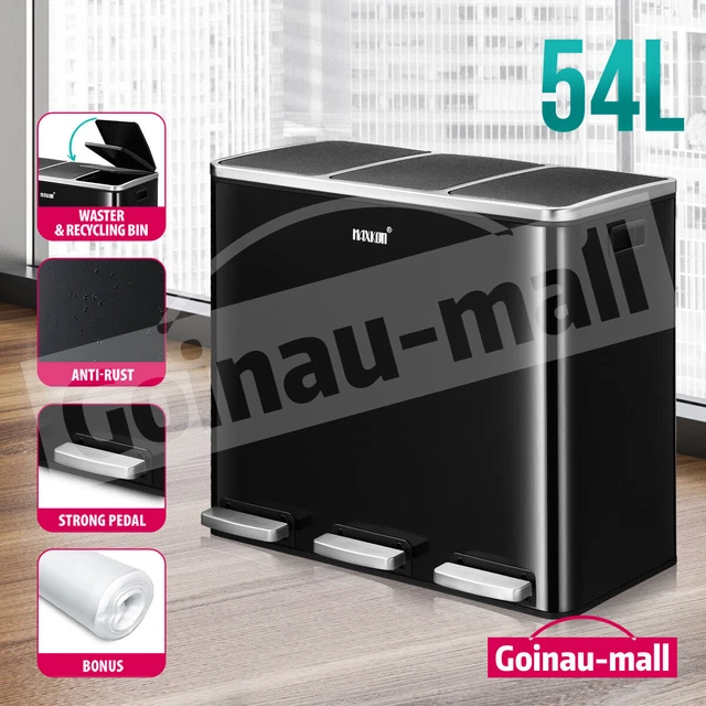 54L Pedal Rubbish Bin Kitchen Recycling Trash Waste Can Dustbin Stainless Steel