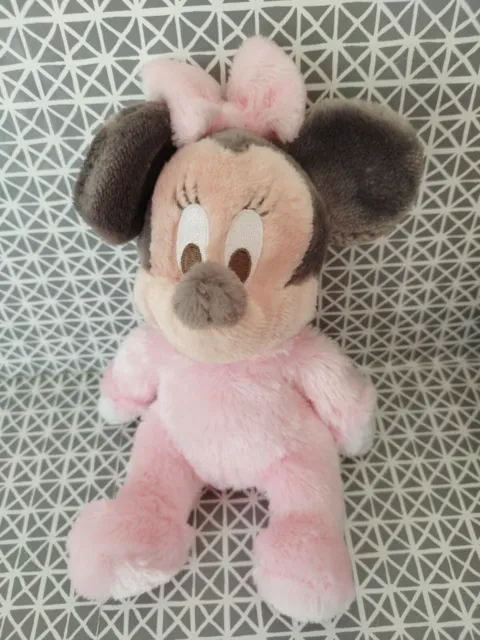 Peluche doudou  grelot Minnie rose gris  27 cm Disneyland