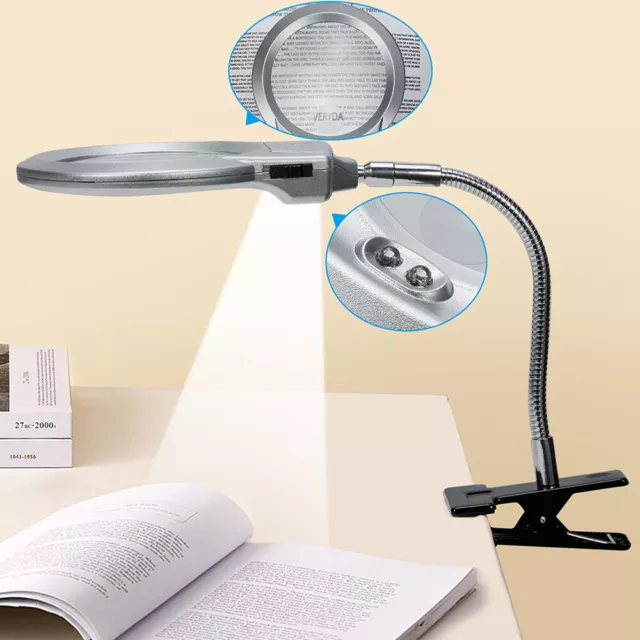 Magnifier LED Lamp Magnifying Glass Desk Table Light Reading Lamp With Clamp NK