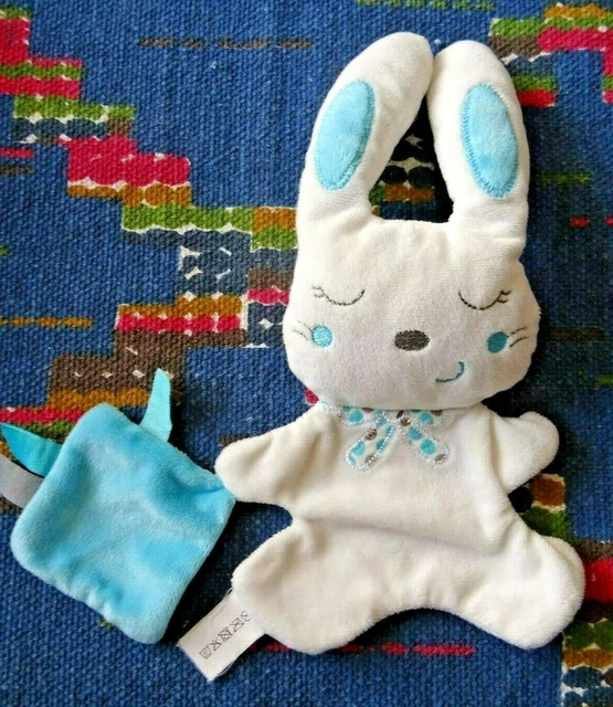 2Pa / Doudou Mouchoir Nicotoy Lapin Blanc Bleu Pois Gris 2 Face Ttbe