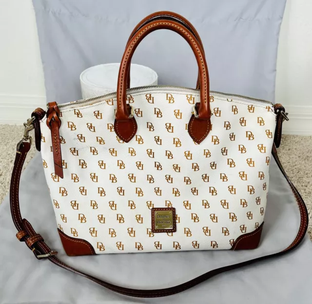 Designer Genuine Dooney & Bourke WHITE/TAN Gretta Satchel Tailored Classic Chic!