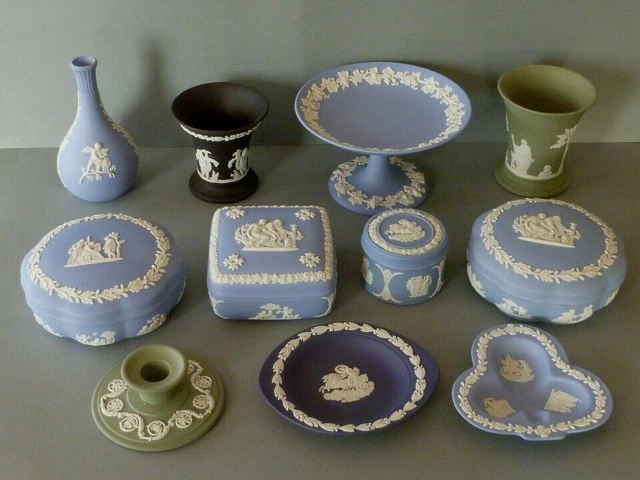 Wedgwood Jasper Ware - Cobalt Blue Pin Dish & Green Flared Vase