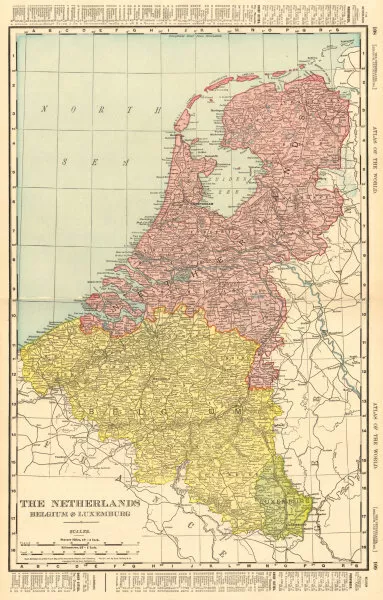 Netherlands, Belgium & Luxembourg. RAND MCNALLY 1906 old antique map chart