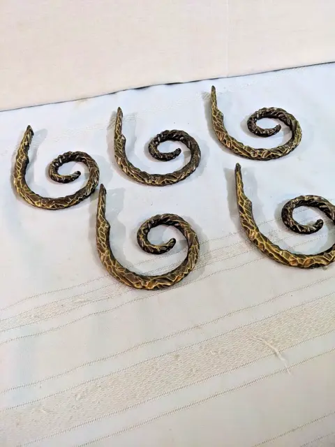 5 Antique Gold Metal Twisted Curved Drapery Curtain Tie-Back Brackets