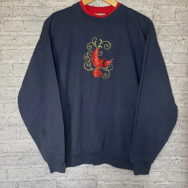 American Vintage 90s Embroidered Cardinal Bird Navy Red & Gold sweatshirt (XL)