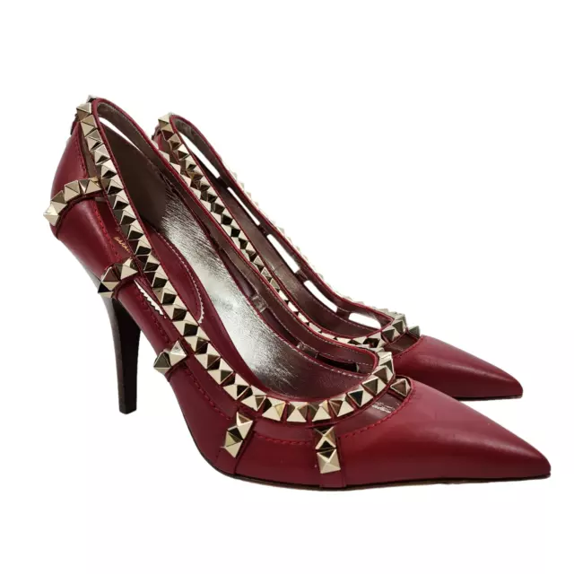 NEW Valentino Garavani Womens Rockstud Leather Pumps Red Size 37