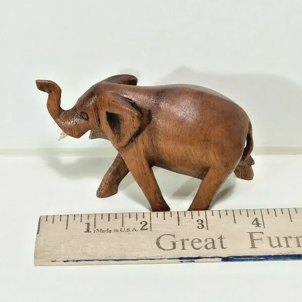 Small 4" Elephant, Hard Wood Art Sculpture, Hand Crafted Made in Bali, Indonesia