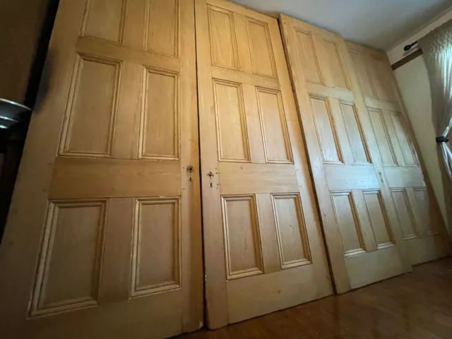 PAIR Antique New Orleans Cypress Pocket Double Doors Stripped 79Wx114Lx1-3/4D