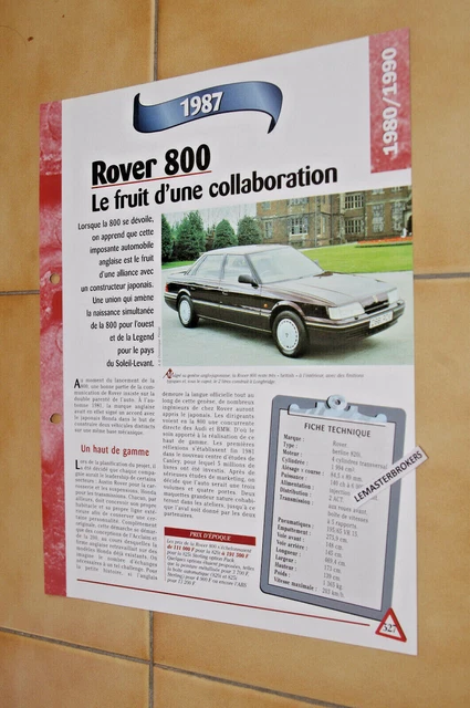 ROVER 800 berline 1987 - Brochure feuillet Hachette Fiche technique auto