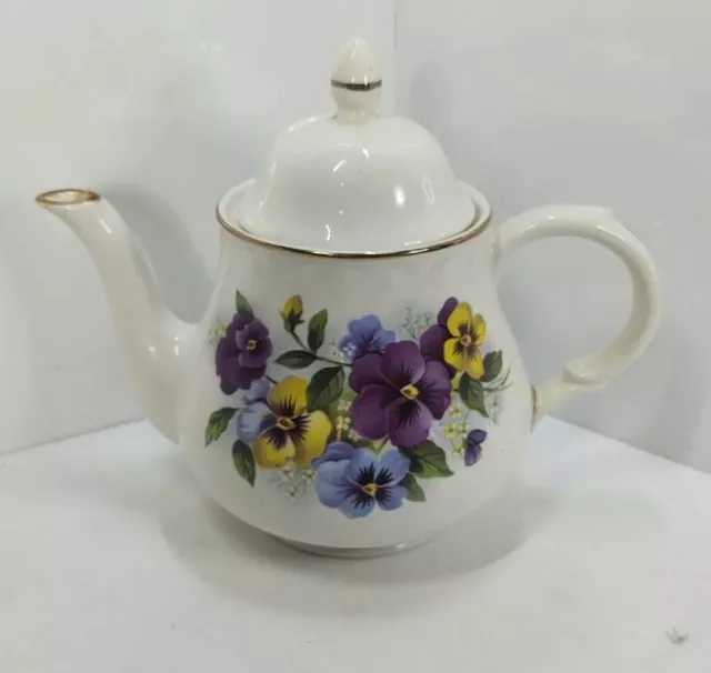 Antique Arthur Wood Fine Staffordshire Ironstone Pansy teapot w/Gold Gilt