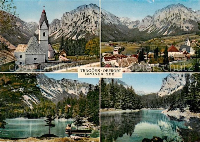 73855551 Oberort_Tragoess_Steiermark_AT Motiv mit Kirche Panorama Bergsee