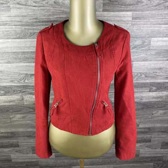 FOREVER 21 Full Zip Up Round Neck Red Biker Blazer Jacket Women's Size Small