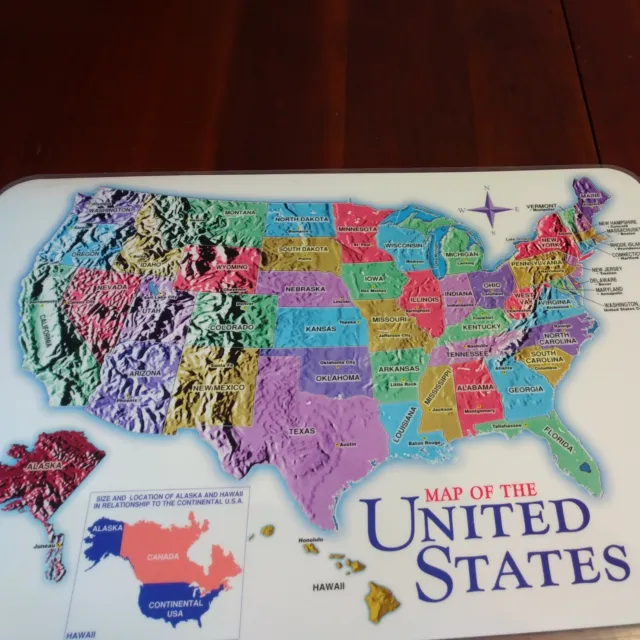 Map United States Laminated Placemat Education Homeschool 17x12" poster capitals