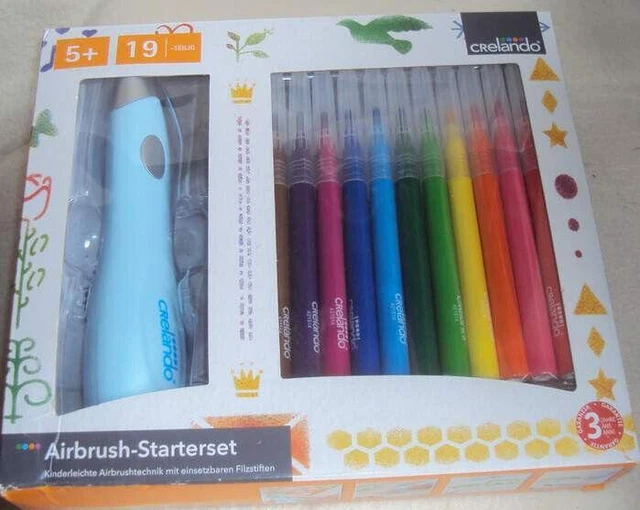 CRELANDO AIRBRUSH STARTER Set Sprühstift mit 12 Filzstifte und 5