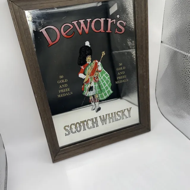 Vintage Dewars Scotch Whisky Bar Mirror Promotional Pub Tavern Man Cave Decor