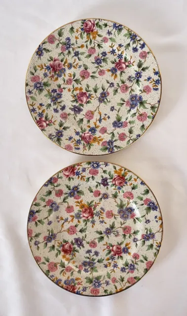 2 Vtg Royal Winton Grimwades Ivory Old Cottage Chintz Bread Butter Plates 6 3/8"