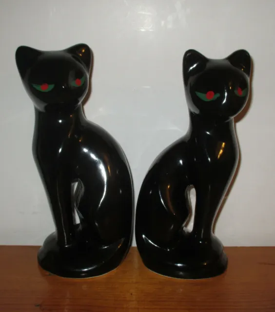 VINTAGE BLACK CAT FIGURINES 8.5"tall x 3" x 3.5"Dia. Pair of two