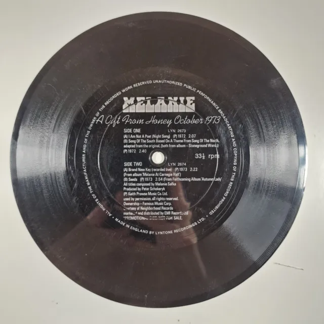 Melanie - A Gift From Honey Oktober 1973 7" Single Vinyl Schallplatte LYN2674 Flexi