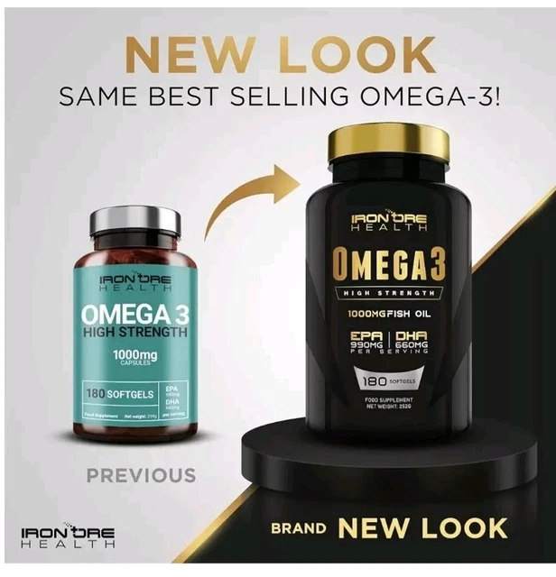 OMEGA 3 FISH Oil 180 High Strength Capsules 990mg EPA & 660mg DHA per