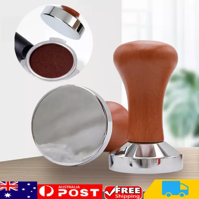 Wooden Handle Espresso Coffee Tamper Stainless Steel Flat Base 51/53/58mm