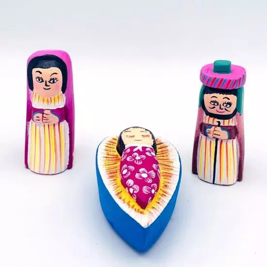 Balsa Wood Holy Family Nativity Fair Trade Made Nicaragua 3 pc Miniature