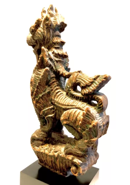 Burmese antique Chinthe mythological figure wood statue 12