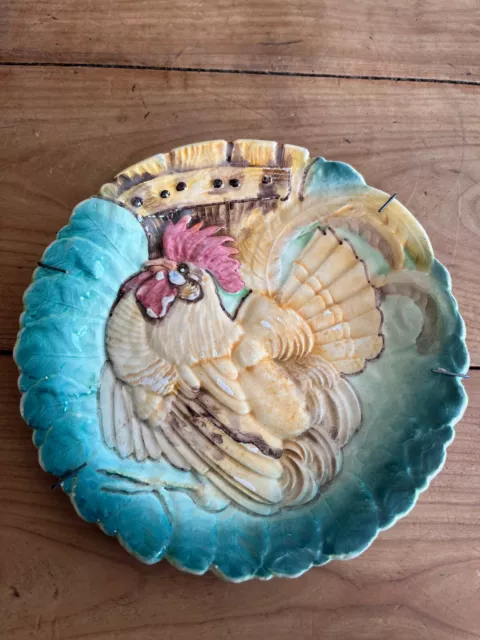 assiette ancienne N31 barbotine coq